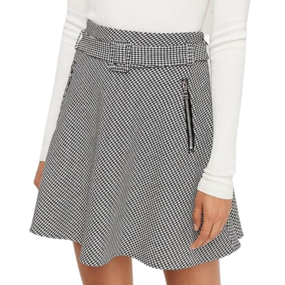 Express Black and White Skater Skirt - Belted - Gingham Print - Size 2